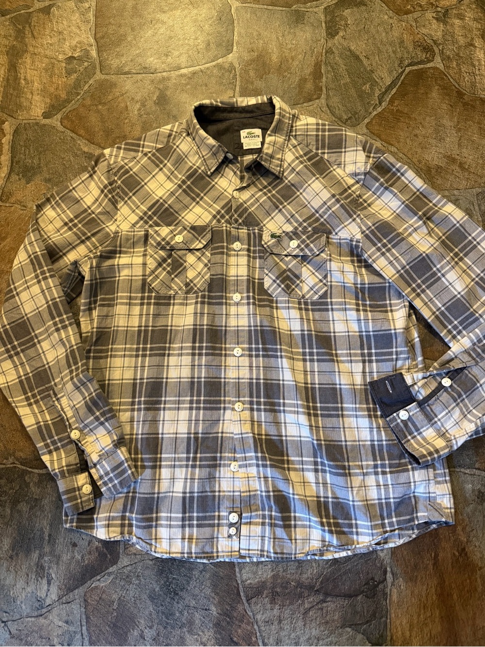 Lacoste Slim Fit Button Down Long Sleeve Flannel Style Mens Shirt(44)